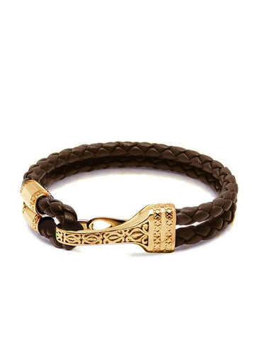 Nialaya Men's Leather Bracelet Brown Leather Bracelet with Gold Bali Clasp Lock